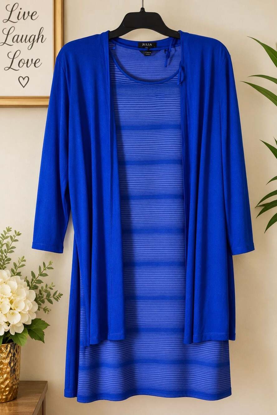 JULIA by love T Blue Stripe 2-Piece Dress and Cardigan Set Size 3X